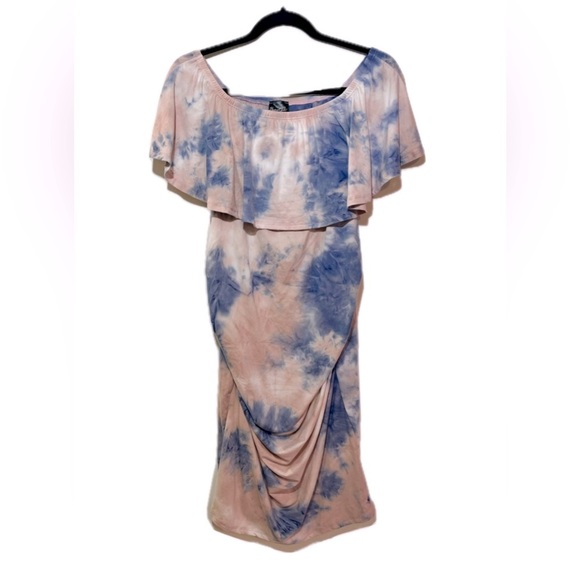 Bump Girls Maternity Womens sleeveless blue/pink Tie Dye bodycon dress, Size L - Picture 1 of 6